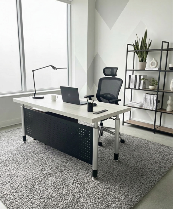 Contemporary Executive Desk with Light Wood Top and Sturdy Metal Frame
